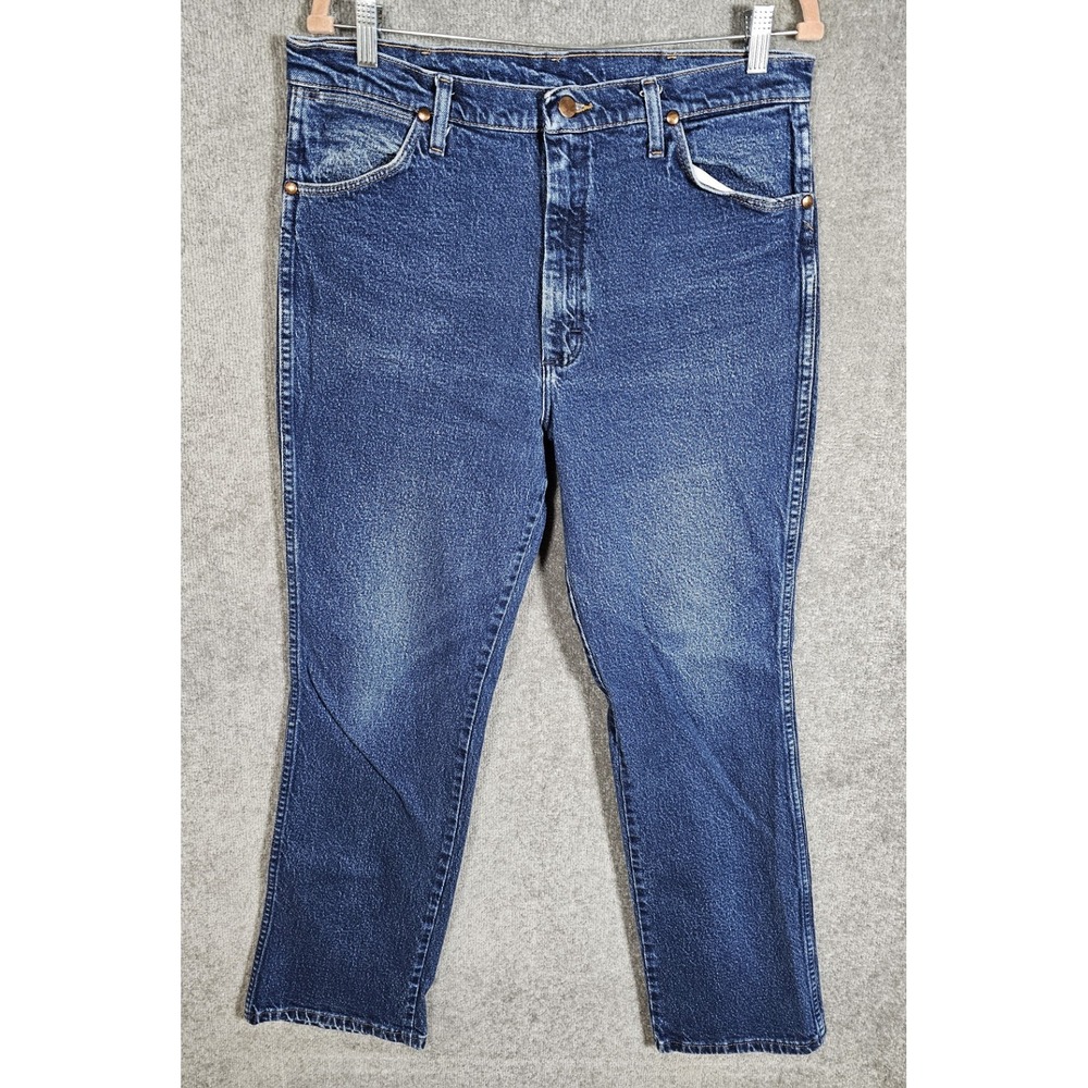 Wrangler Cowboy Cut Stretch Slim Fit Jeans Mens 36x32 Blue 5 Pocket Western